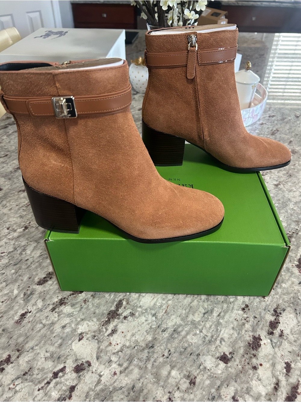 kate spade Phoebe Suede Heeled Booties in Warm Ginger - NIB - Picture 3 of 8